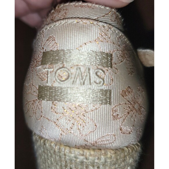 Toms Raffia Wedge Platform Boujee Sandal Beige Jacquard Rose Gold stich 7.5 - Picture 11 of 16